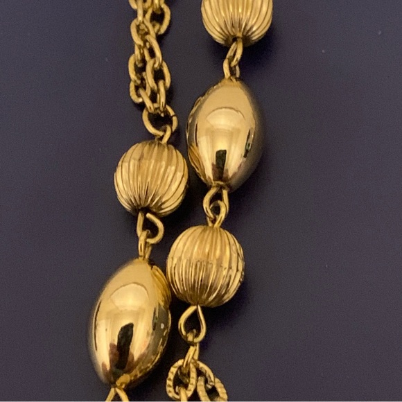 Vintage 48”L Long Double Necklace 60’sGoldTone Bold Link Art Deco Texture Chain - Picture 5 of 13